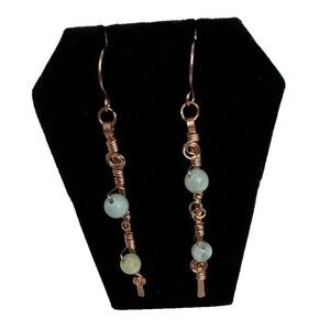 Artisan Crafted Hammered Copper And With  Wrapped Amazonite Dangle Earrings
